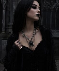 Alternative view of Nocturne Black Stone Spiked Chainmail Necklace