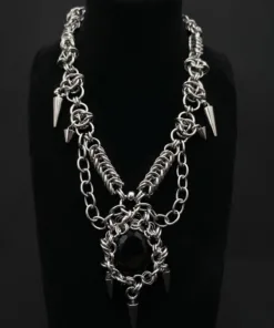 Nocturne Black Stone Spiked Chainmail Necklace