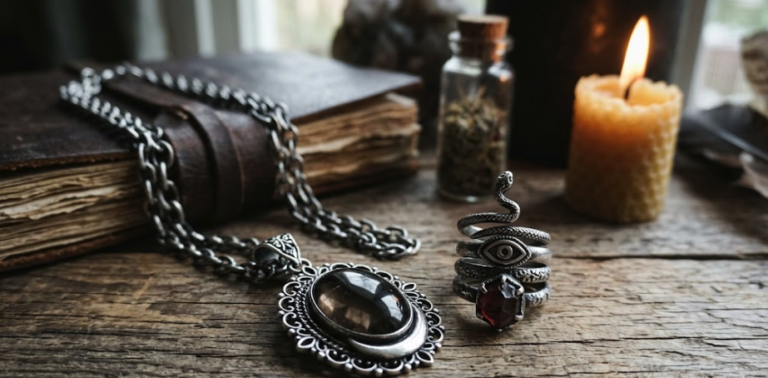Witchcraft Jewelry with Gothic Chain Details and Symbolic Motifs