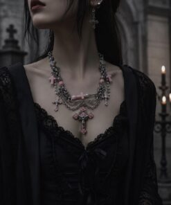 Alternative view of Pastel Pink Gothic Emblem Layered Necklace