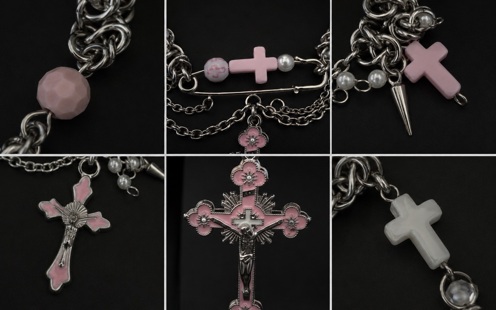 Pastel Pink Gothic Emblem Layered Necklace - Image 3