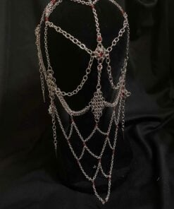 Alternative view of Crimson Cathedral Veil Chainmail Headdress