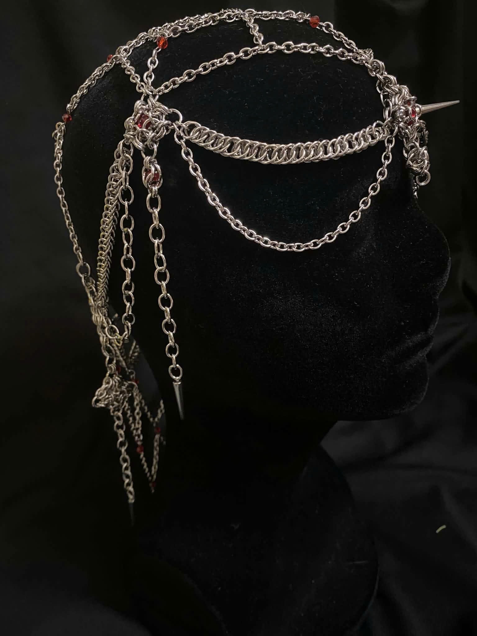 Crimson Cathedral Veil Chainmail Headdress - Image 4