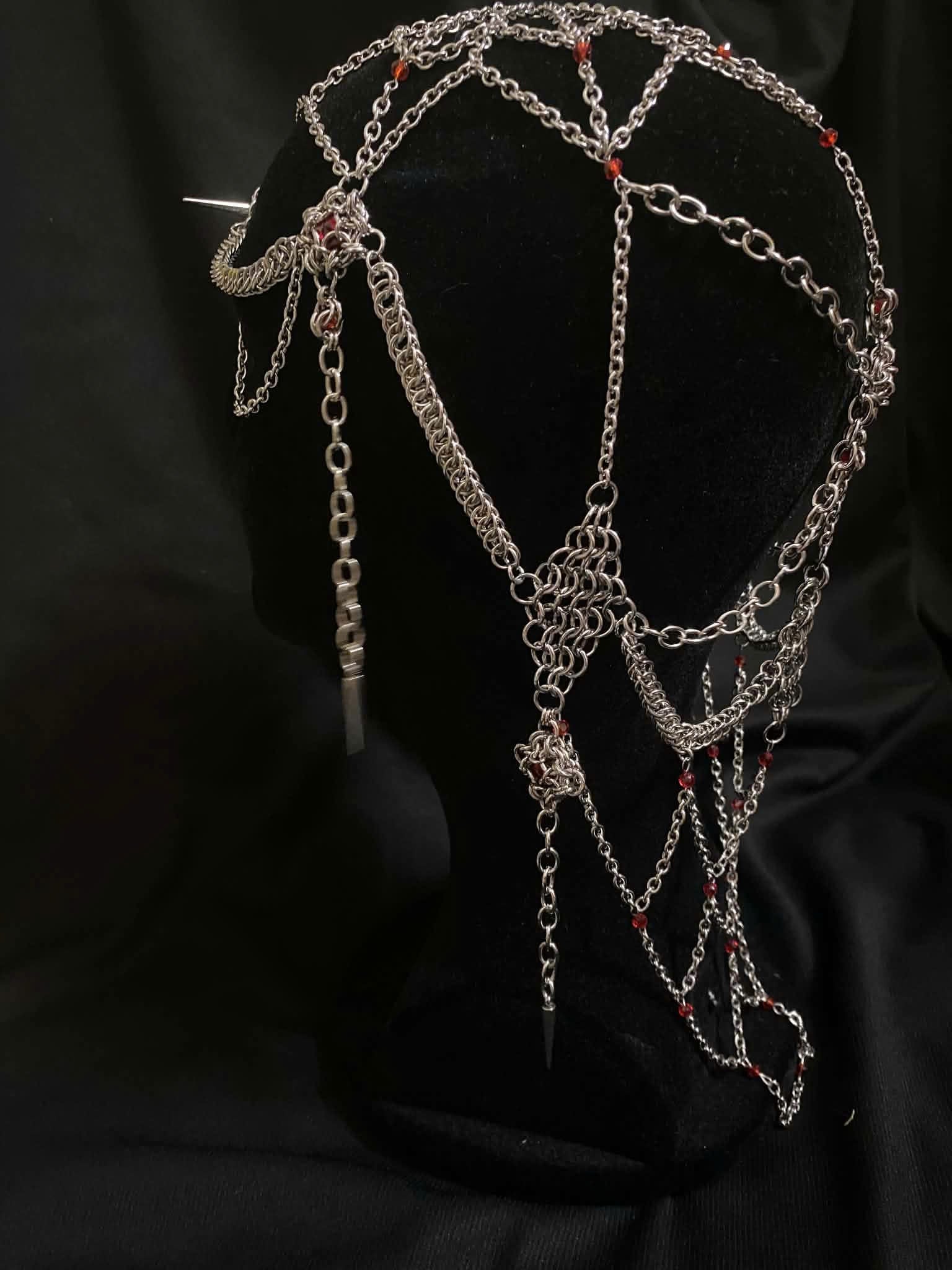 Crimson Cathedral Veil Chainmail Headdress - Image 6
