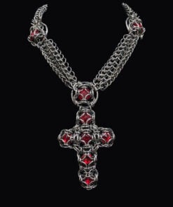 Crimson Reliquary Chainmaille Cross Necklace