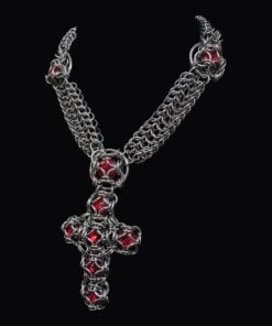 Crimson Reliquary Chainmaille Cross Necklace - Image 2