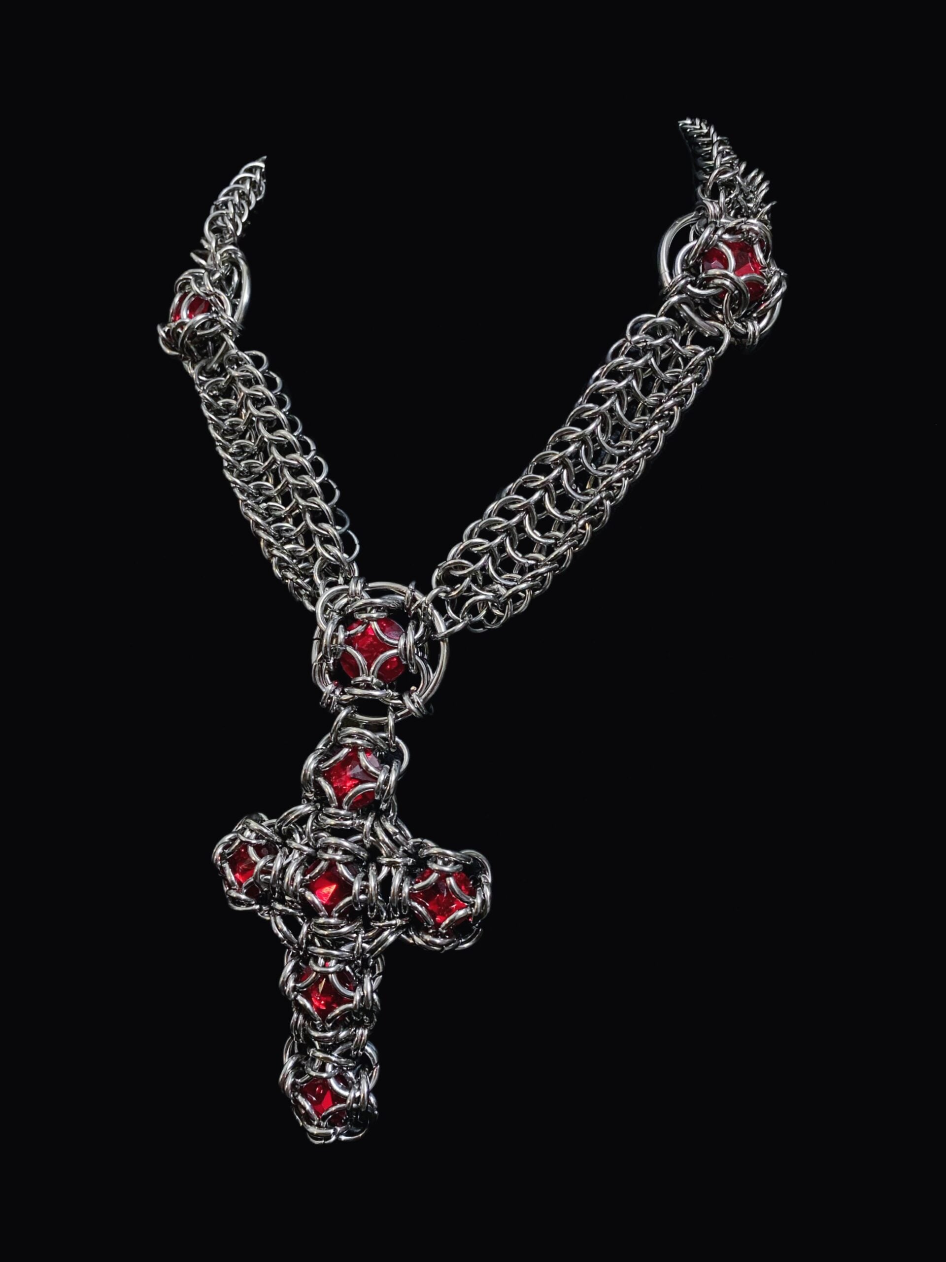 Crimson Reliquary Chainmaille Cross Necklace - Image 2